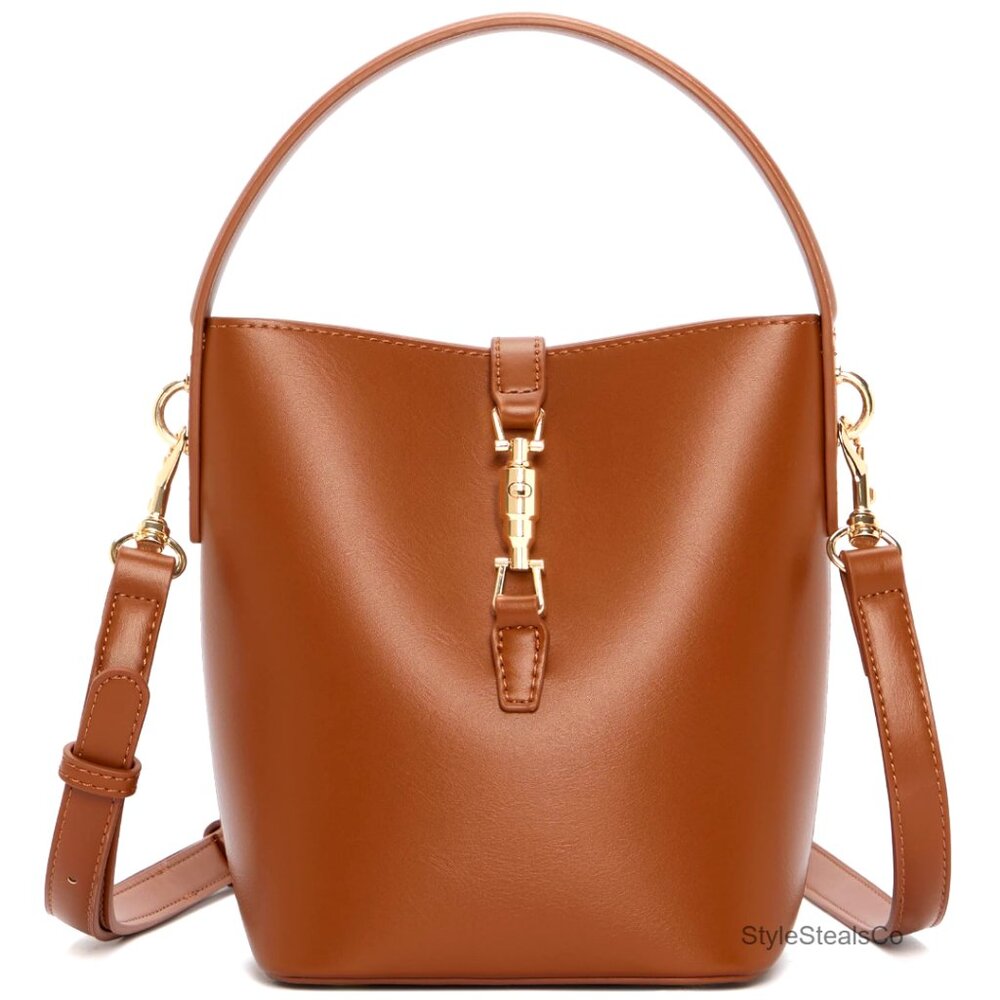 Small Vegan Leather Bucket Bag Crossbody Shoulder Purse Women